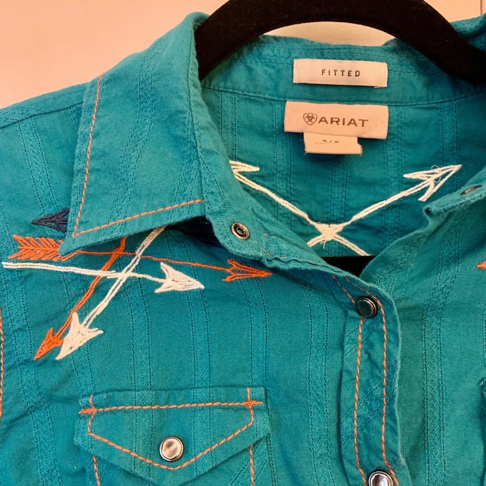 Blue Ariat Western Shirt Embroidered Arrows